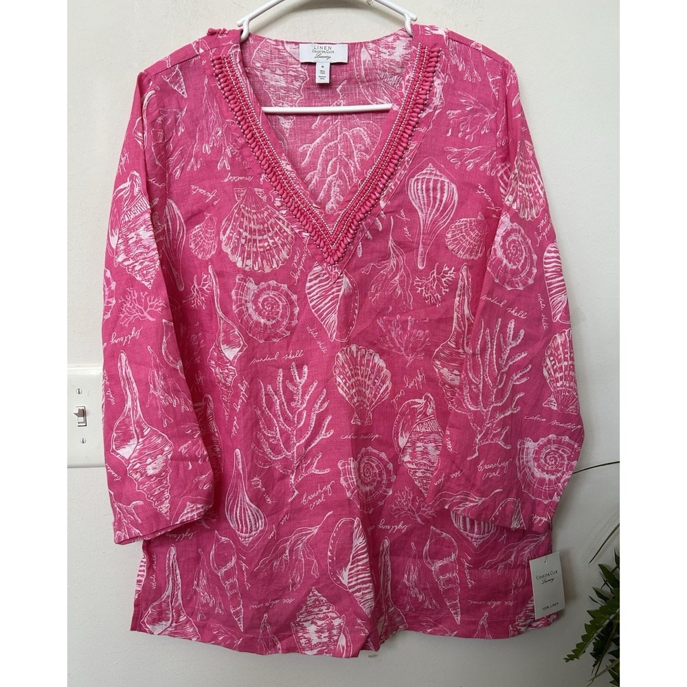 Charter Club Luxury 100% Linen Magenta Pink Button Down Shirt S